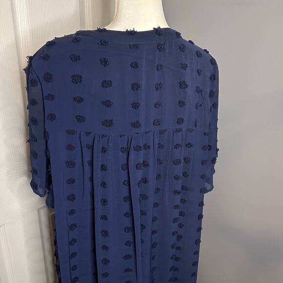 Jodifl Navy blue V-Neck Lined Swiss Dot Dress 3x plus Short Sleeve - Picture 3 of 6